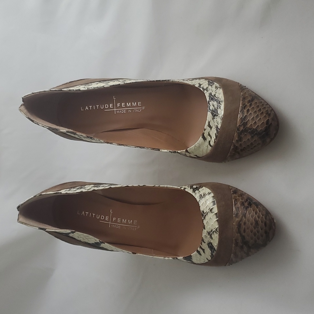 LATTITUDE Femme Snake Cuoio Heels Size 8.5. New
